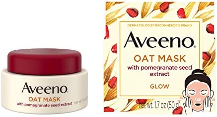 Aveeno Oat Face Mask with Pomegranate Seed Extract, Kiwi Water, and Prebiotic Oat, Hydrating Full Face Mask for Glowing Skin, Paraben Free, Phthalate-Free, 1.7 oz