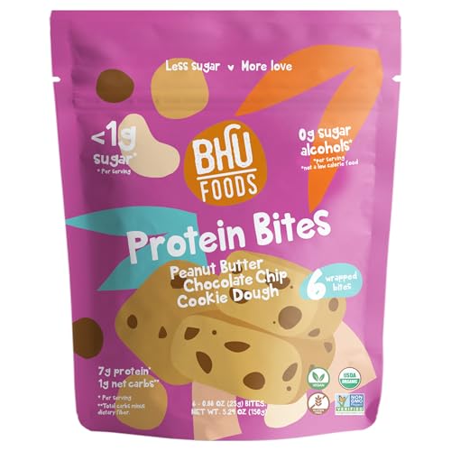 Bhu Foods Keto Bites, Peanut Butter Chocolate Chip Cookie Dough, Organic Keto Snacks for Adults & Kids, Gluten Free, Vegan, Low Carb & Sugar, Individually Wrapped (1 Pack)