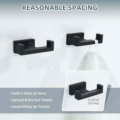 Angle Simple Bathroom Towel Hook Matte Black, Double Robe Coat Hook, 2 Pack by Angle Simple - Used condition - Image 4