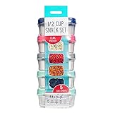 Fit + Fresh 1/2 Cup Snack Set, Reusable Portion Control Containers, BPA-Free, Microwave, and Dishwasher Safe, 5 Pack, Multicolored