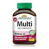 Jamieson 100% Complete Multivitamin for Women 50+, with Cranberry, Lutein, and More Magnesium. Supports Immunity, Energy, Overall Health, Eye Support, and Bone Health, Gluten-Free, One Per Day, 115 Caplets