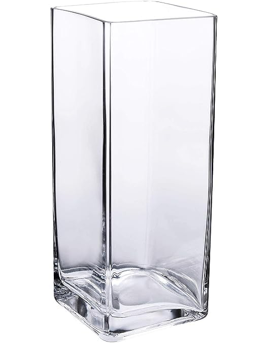 Rishabh Home Decoration Rectangle Shape Glass Vase for Home Décor | Flower Designed Vase | Multipurpose Uses | Weddings Event (Size 3 inchi Width 10 inch Height)-image-0