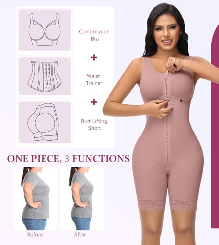 Image of M MYODRESS Fajas Colombianas Full Body Shaper Tummy Control with bra | 69% Nylon 31% Spandex, 3 Adjustable hooks and strap, semi-detachable chest design for postpartum, breastfeeding, all day wear