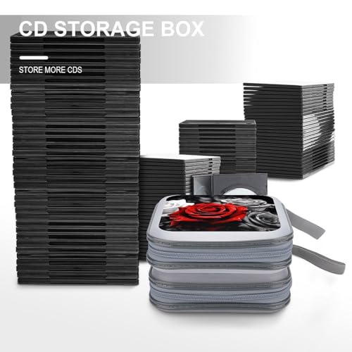 Étui de rangement CD/DVD 40 compartiments au design moderne de roses noires blanches et rouges