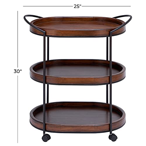 Deco 79 Wood Rolling 3 Shelf Bar Cart With Handles, 25" X 16" X 30", Brown #TOP2