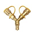 Natural Gas Y Splitter for Propane Hose 2-Way Tee Quick Connect Adapter Fittings with Shut Off Valve Cover Brass Conversion Kit to Hose Tank Line Pizza Oven Grills Generator Patio Heater (Size: 1/2")