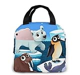 KWQDOZF Polar Animals On The Ice Tragbare isolierte Lunchtasche, Tragetasche, Kühler, Bento-Taschen mit Vordertasche für Damen, Herren, Arbeitsleben, Reisen, Geschenke