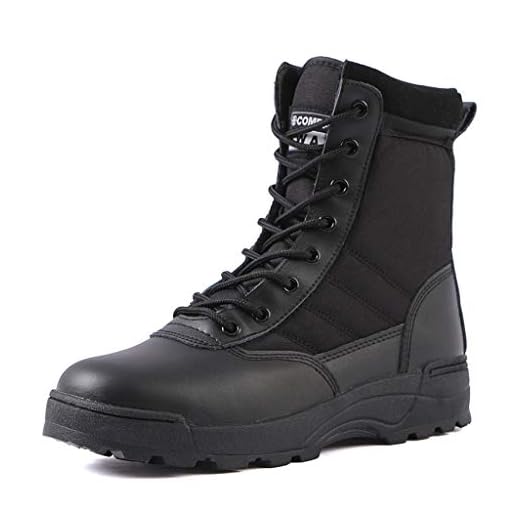 Botas militares para hombres Botas tácticas con cordones sólidos Botas altas de cuero para hombres Botas de combate para senderismo al aire libre Calzado de trabajo con cremallera lateral,Negro,38