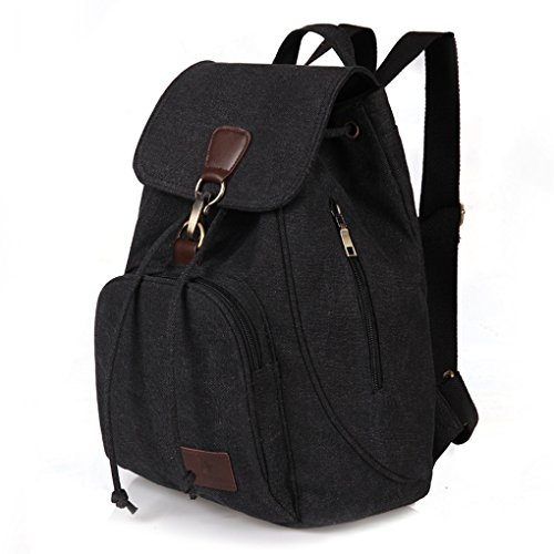 WITERY Backpack Purse for Women- Casual Daypack Small Canvas Backpack with Flap Drawstring, Ladies Multi-Pocket College Bookbag Shoulder Bag Travel Bag for Work Daily Trip