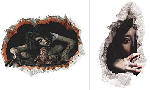 CICADAS 2 Stück Adesivi Murali di Halloween,Adesivi Murali Fantasma Horror 3D Rimovibili,Adesivi Murali di Halloween,Adesivi Murali Impermeabili,60 cm * 45 cm