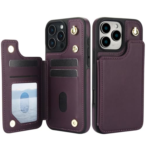 Protection iPhone 14 Pro portefeuille cuir anti-chute violet