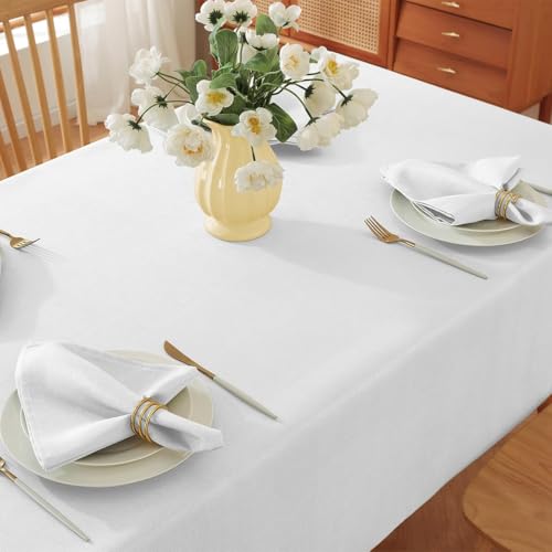 SASTYBALE White Tablecloth Rectangle, Spillproof Table Cloth Wrinkle Resistant Washable Textured Table Cover for Kitchen Dinning Parties Farmhouse Outdoor 60" x 84" 2Pcs