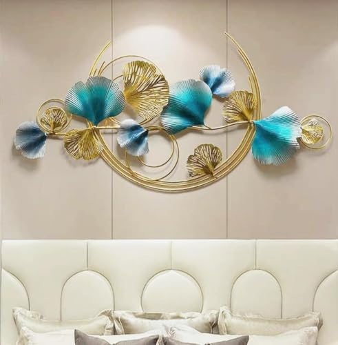 Image of SMILES GIFT Luxury Imported Wall Hanging Large Abstract Metal Wall Art Piece Gold & Teal Sculpture for Home Decor for Living Room & Office