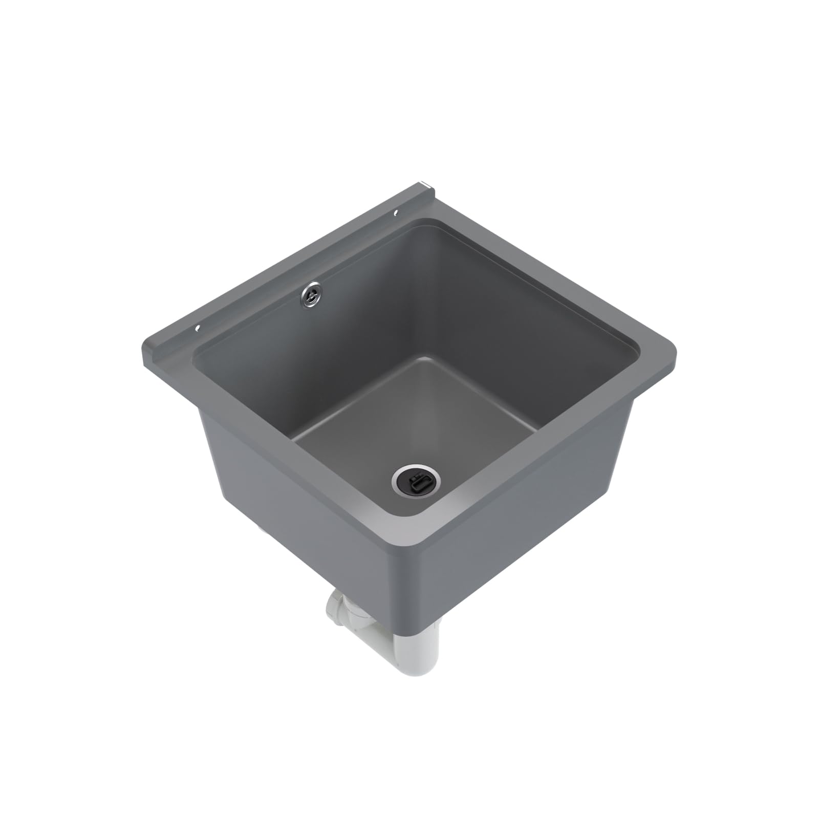 Évier QLS, bac de lavage rectangulaire gris, 40 x 38 cm, polypropylène, installation murale et comptoir, classique, pour intérieur et extérieur, garage, chaufferie, atelier, buanderie