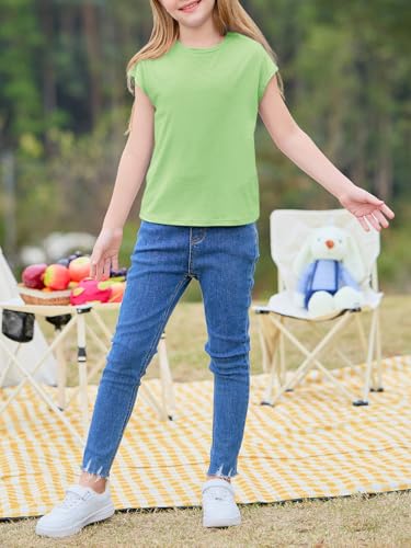 Image of Imily Bela Girls Short Sleeve T Shirts Crew Neck Cap Sleeve Tank Tops Casual Loose Summer Shirt Kids 5-14 Years