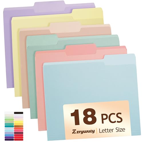Color File Folders, 1/3-Cut Tabs, 18 Pack File Folder Letter Size, 6 Pastel Colors Organizer File Folders for School Home Office Business