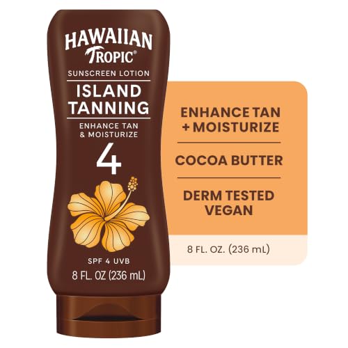 Image of Hawaiian Tropic Sunscreen Protective Dark Tannning Sun Care Sunscreen Lotion - SPF 4, 8 Ounce | Luminous tanning sunscreen, Hydrating shea and cocoa butters, Fast-absorbing texture, Iconic tropical scent, Vegan