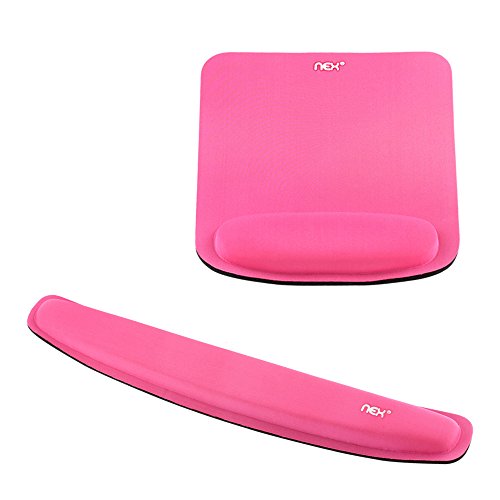NEX Memory Foam Keyboard Mouse Pad Kit with Wrist Support Non-Slip Wrist Rest for Home, Office & Travel (Pink)