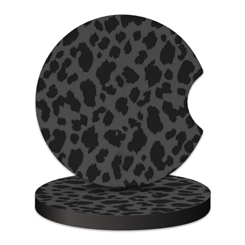 2 Pcs Car Cup Coasters, Black Leopard Print Universal Non-Slip Rubber Car Coasters for Cup Holders 2.75 inch, Car Interior Accessories for Women