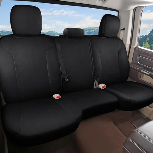 Image of Coverado Chevy Silverado Waterproof Canvas Rear Seat Covers, Fit for Chevy Silverado GMC Sierra 2007-2013 & 2019-2026 1500, 2020-2026 2500HD 3500HD Crew Double Extended Cab(Flat Rear, Black)