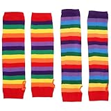 Garneck 2 Paar Lange Fingerlose Handschuhe Damen aus Weichem Gestricktem Material mit Buntem Regenbogenmuster Warm und Bequem für Kostümpartys und Alltag