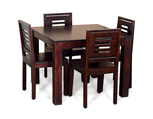 Image of Furniture Solid Sheesham Wood 4 Seater Dining Table Set with Chairs | Wooden Four Seater Dining Set for Home, Kitchen, Living Room & Restaurants (Mahogany Finish) | 1 Year Warranty