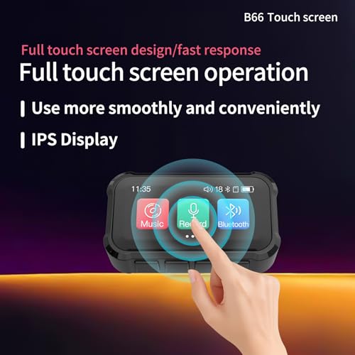 Pmjebe MP3 Player with Bluetooth, Portable Digital Lossless 32G Music Player with USB c Headphones, 1.47 in Full Touch Screen, Digital Voice Recorder, E-Book, Mini Back Clip Design, Black