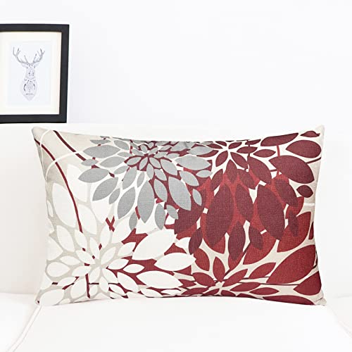 Wine Red Decorative Throw Pillow Covers 12X20 Inch Pillow Covers For Couch Living Room Bedroom Outdoor,Modern Sofa Throw Pillow Cover,Farmhouse Geometric Floral Linen Square Pillow Case,Set Of 2 #TOP3