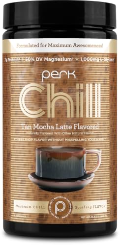 Perk Chill Drink Mix (Tan Mocha Latte) 18 Servings, Gluten-Free | Calming Melatonin-Free Nighttime Sleep Aid Support with Magnesium & L-Glycine, Peanut-Free