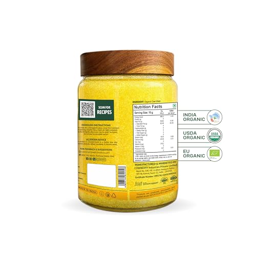 Image of COWBERRY Organic A2 Cow Ghee /Vedic Bilona Desi Ghee 1 L, Free-Grazing Native Cows | Cultured-Curd Hand-Churned | NPOP India, NOP USDA, EU Organic Certified | Lab-Tested 252+ Chemicals & Glyphosate Free