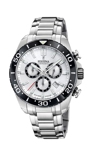 Festina Swiss Made Montre Homme Analogique Acier 316L Argenté - Quartz Chronographe Date - Verre Saphir Résistant - Étanche 10 ATM - F20042/1 Chrono