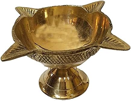 Brass Diya Deepak Traditional Design Akhand Indian Oil Lamp Home Spirituality Temple Diwali Pooja Navratra Puja Charmukhi Punchmukhi Gift (Charmukhi)