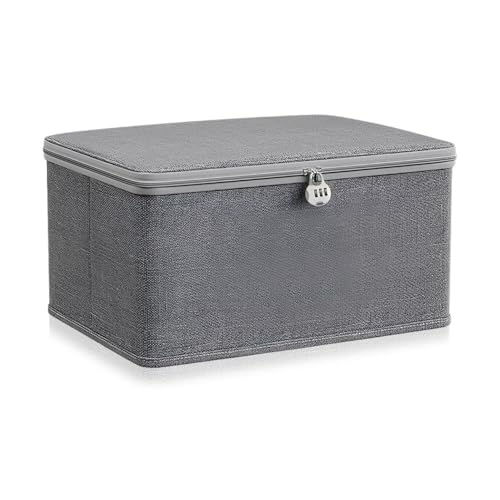 HMCEY Scatola Portaoggetti con Lucchetto a Combinazione 30x20x14 CM,Scatole Porta Vestiti per Armadio,Contenitori Richiudibile per Armadio,Scatole Contenitore in Tessuto,Scatola Organizer Vestiti