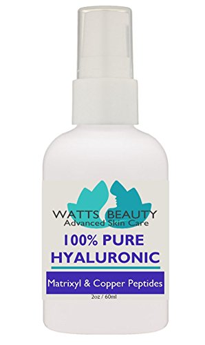 Watts Beauty 100% Pure Hyaluronic Acid Serum with Matrixyl + Copper Peptides - Anti Aging Firming Serum for Face - No Alcohol, No Parabens, Vegan - For Wrinkles, Fine Lines, Aging, Dry, Oily Skin 2oz