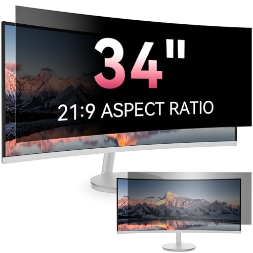 [2026 New] 34 Inch Curved Computer Privacy Screen Protector for 21:9 Aspect Ratio Widescreen Monitor Removable Eye Protection Anti Glare Blue Light Filter 34in Anti Spy Desktop Security Private Shield