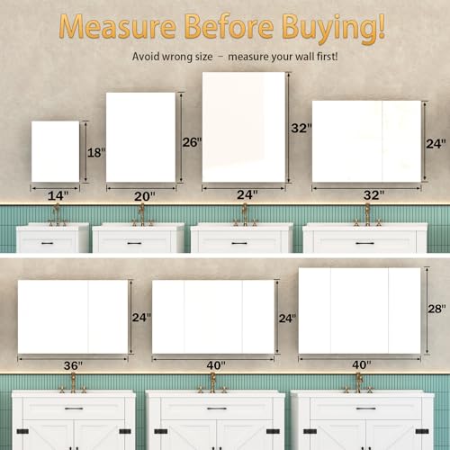 Umeiga Medicine Cabinet Mirror with Storage, Pre-Assembled Medicine Cabinets for Bathroom, Recessed or Surface Mount Large Silver Medicine Cabinet (24" H x 32" W, Horizontal) by Umeiga - Image 3
