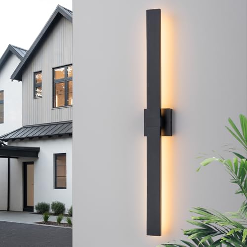 Image of 39.4 inch Long Outdoor Wall Lights Modern LED Exterior Lighting Fixtures Matte Black Outdoor Sconces Wall Lighting for House Front Door Porch Garage Patio