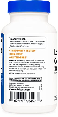 Nutricost Lactase Enzyme Complex 3,000 Fcc Alu, 120 Vegetarian Capsules - Non-Gmo, Gluten Free, 120 Servings #TOP2