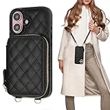 Bocasal Crossbody Wallet Case for iPhone 16, RFID Blocking PU Leather Zipper Handbag Purse Flip Cover, Kickstand Folio Case with Card Slots Holder Wrist Strap Lanyard 5G 6.1 Inch (Black)