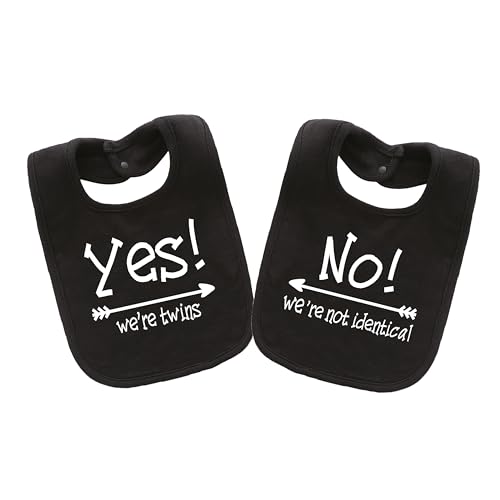 Image of YSCULBUTOL Baby Twins Bibs Yes We Are Twins Newborn Baby Cute Unisex Bibs Infant Twin Outfits(Black)