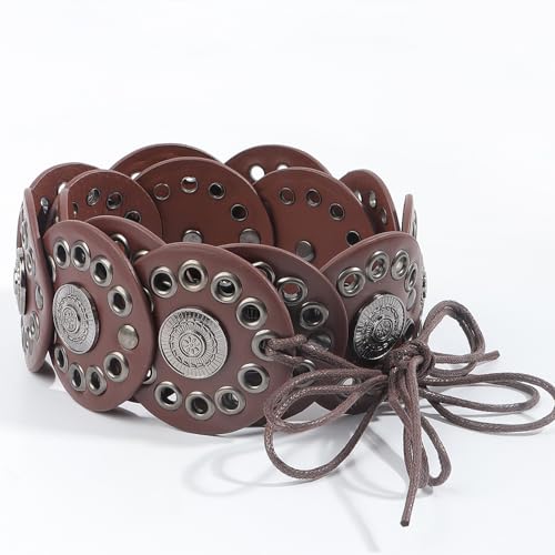 Wide PU Leather Disk Waist Belt For Women Adjustable Western Waistband With Large Eyelets For Evening Party3