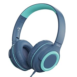 Ulacici Kids Headphones,Kid Headphone for School with Volume Limit of 94 db,Wired Children Headphone for Travel/Tablet Adjustable Headband Foldable(Blue)