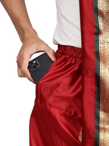 Image of Rameshwaram Fabrics Mens Ready to Wear Silk Dhoti with Angwastra Set - Pocket Dhothi