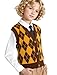 Kids Preppy Knit Sweater Vest Button Down V Neck Sleeveless Classic Check Plaid Argyle Vests for Toddler Girls Boys Size 4-5 Brown