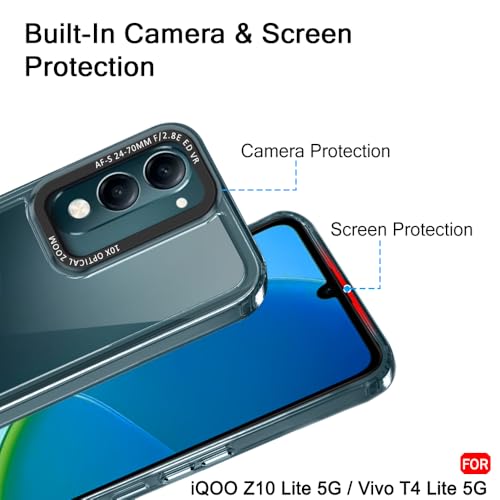 Image of TheGiftKart Hybrid Shockproof Back Cover Case for iQOO Z10 Lite 5G / Vivo T4 Lite 5G | Stylish Camera Border | Electroplated Buttons | Crystal Clear Hard Back Cover Case (TPU & PC, Transparent Bumper)