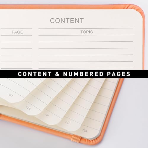 Image of RETTACY Lined Journal Notebook, 192 Numbered Pages, A5 Size (5.7'' x 8.3'') | Leather Hardcover, 100 GSM Thick Paper, for Men & Women, Journaling, Writing, Work & Office (Orange)