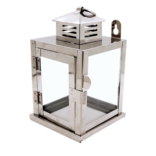Image of Nakshathra Stainless Steel Wall Mounted Oil Lamp with Glass Cover, Deepam Lid, Windproof Hanging Diya Lantern for Home & Temple Pooja, Ideal for Decorating Indoor and Outdoors (Small)