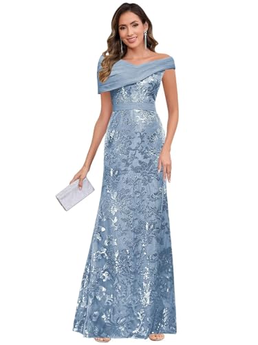 Long Mother of The Bride Dresses Mermaid Off The Shoulder Lace Sequin Evening Formal Dress