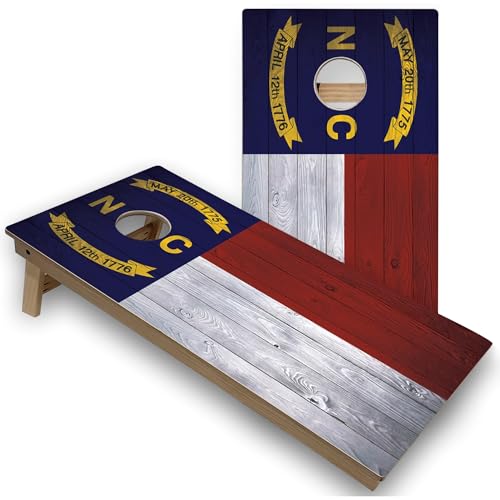 Skip's Garage North Carolina Flag All-Weather Cornhole Boards - PVC - Include CASE + Hole + Edge Lights