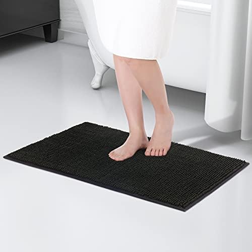 Lifewit Non-slip 80 × 50 cm Chenille Bath Mat, Easy to Clean Bathroom Mats, Soft Shower Rug, Black